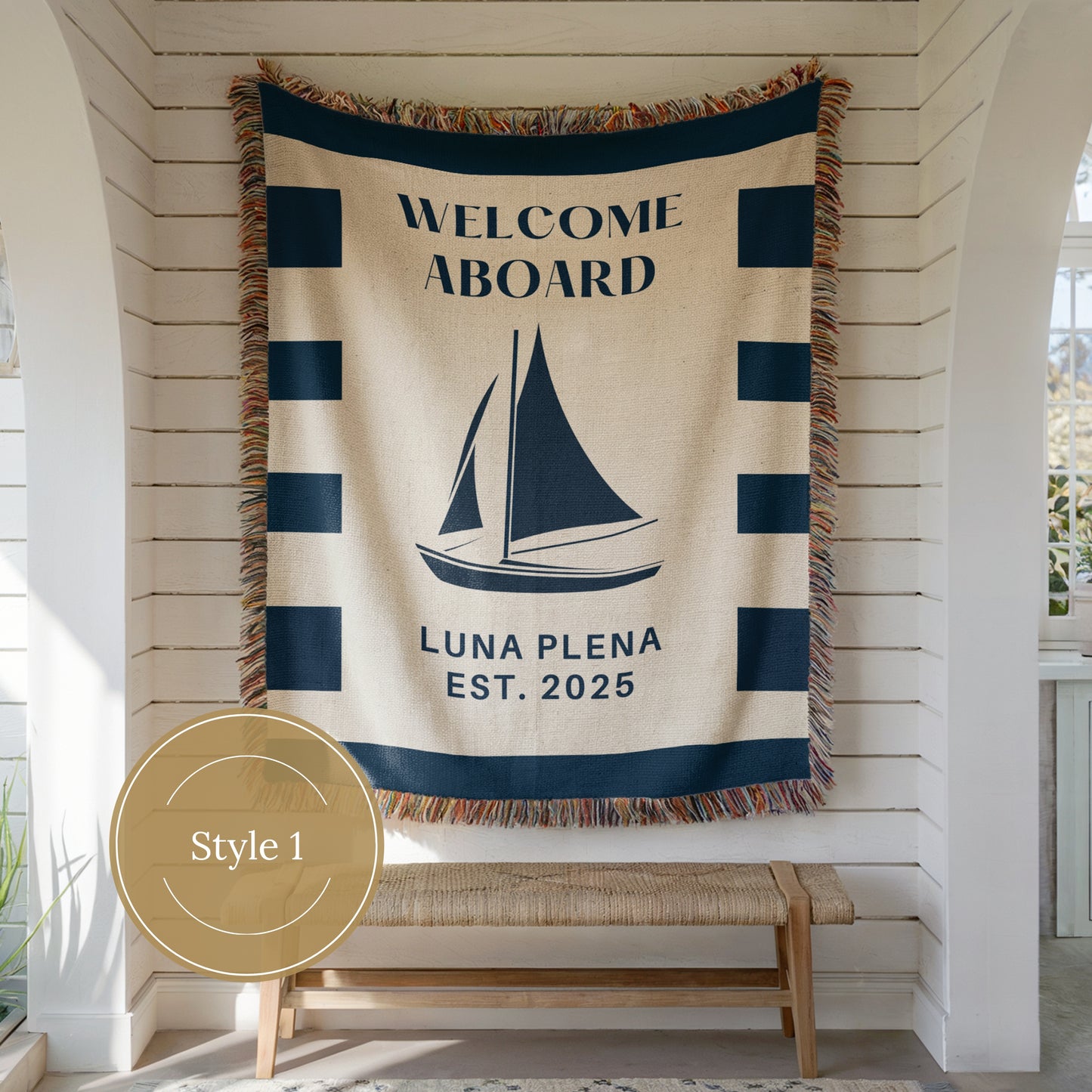Personalized Woven Sailboat Blanket