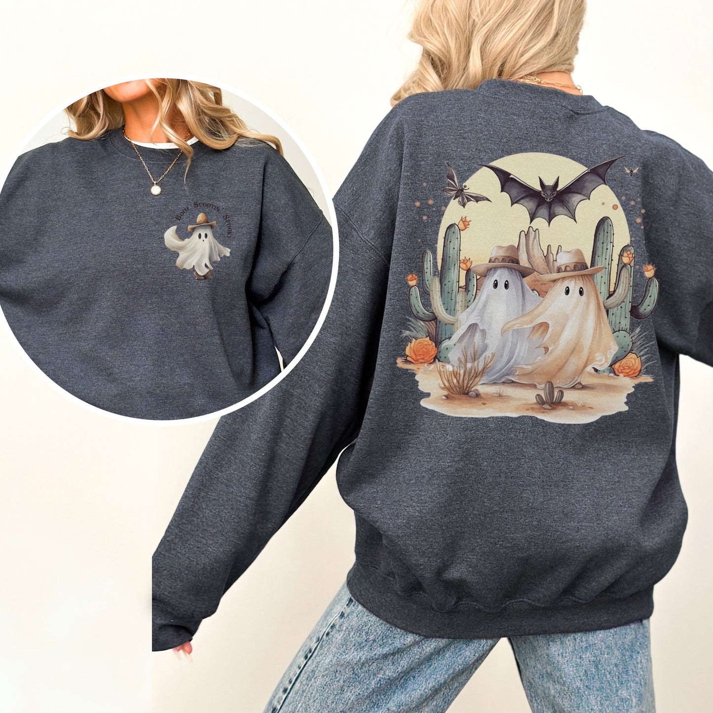 Boot Scootin' Spooky Western Sweatshirt Front and Back Design