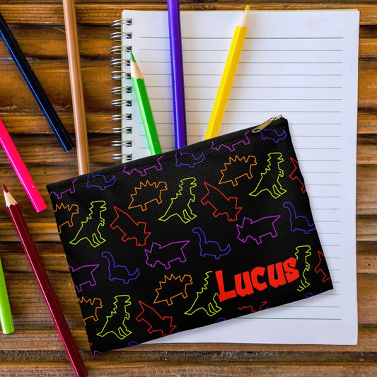 Personalized Neon Dinosaur Pencil Case
