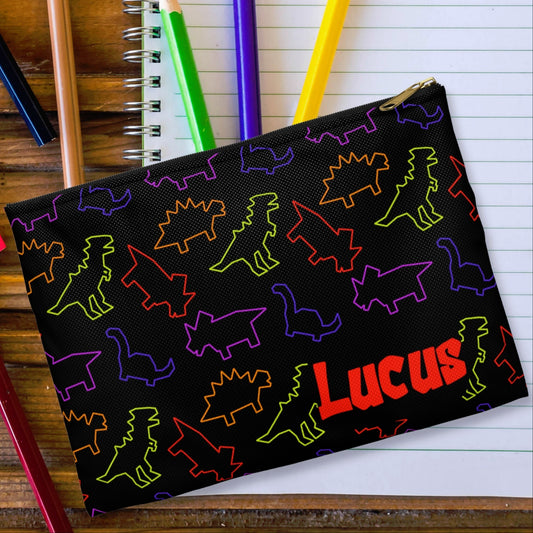 Personalized Neon Dinosaur Pencil Case