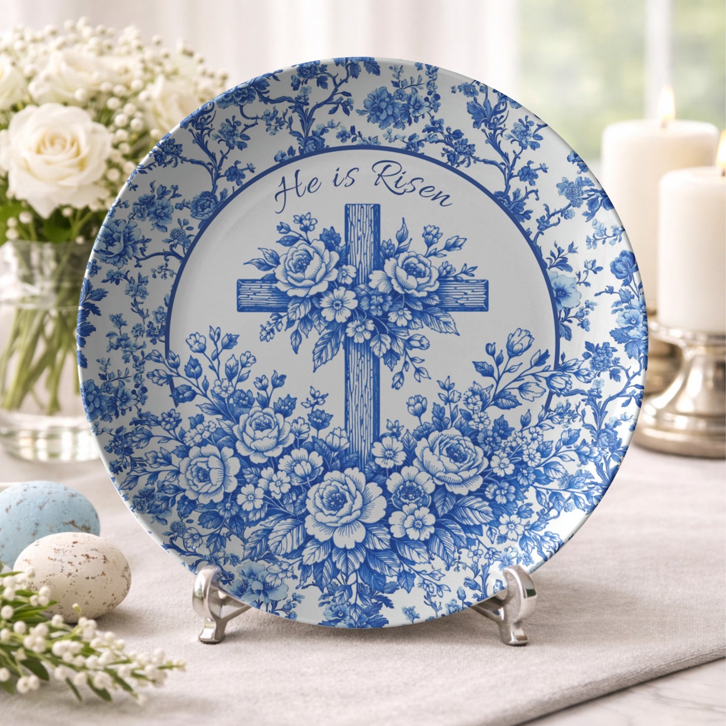 Blue Chinoiserie Floral Cross Plate