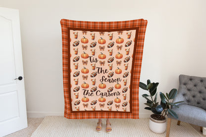 Personalized Tis The Season Fall Plaid Football Blanket