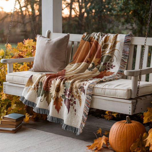 Harvest Pumpkin Woven Throw Blanket