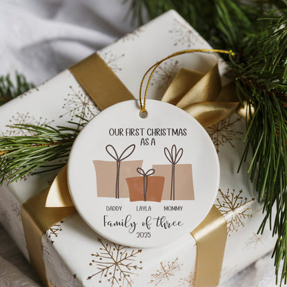 Personalized Family of Three First Christmas Ornament