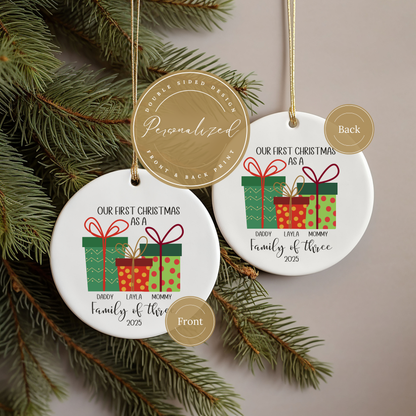 First Christmas as a Family of Three Personalized Ornament