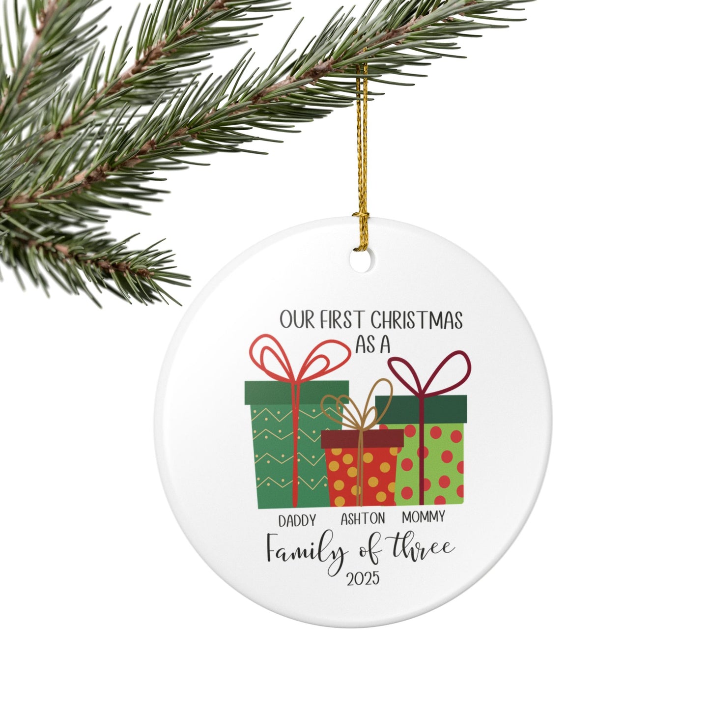 First Christmas as a Family of Three Personalized Ornament