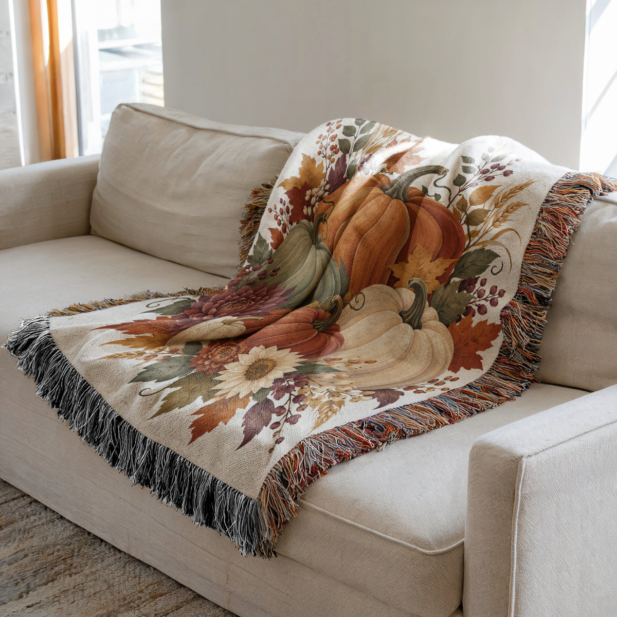 Harvest Pumpkin Woven Throw Blanket