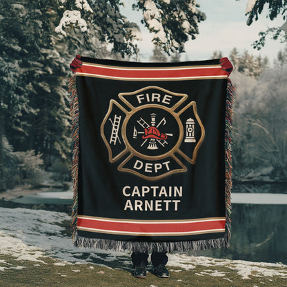 Personalized Fireman Maltese Cross Woven Blanket
