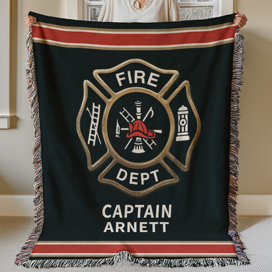 Personalized Fireman Maltese Cross Woven Blanket