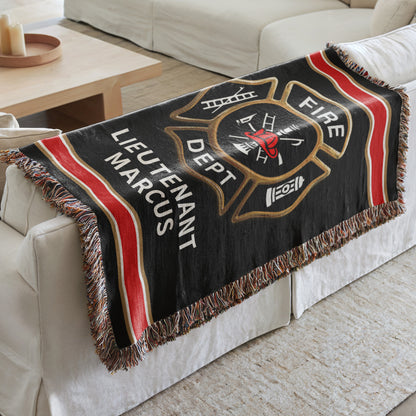 Personalized Fireman Maltese Cross Woven Blanket