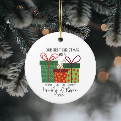First Christmas as a Family of Three Personalized Ornament
