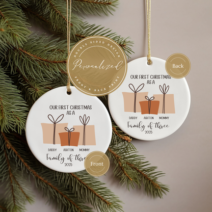 Personalized Family of Three First Christmas Ornament