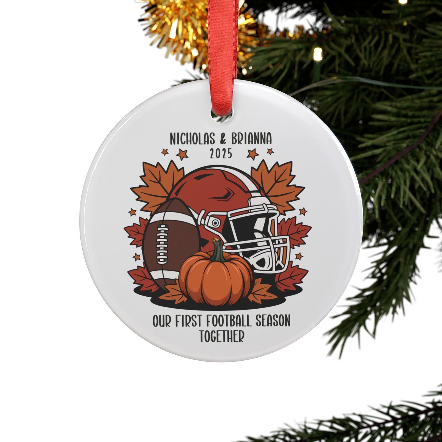 Custom Fall Football Couple Ornament