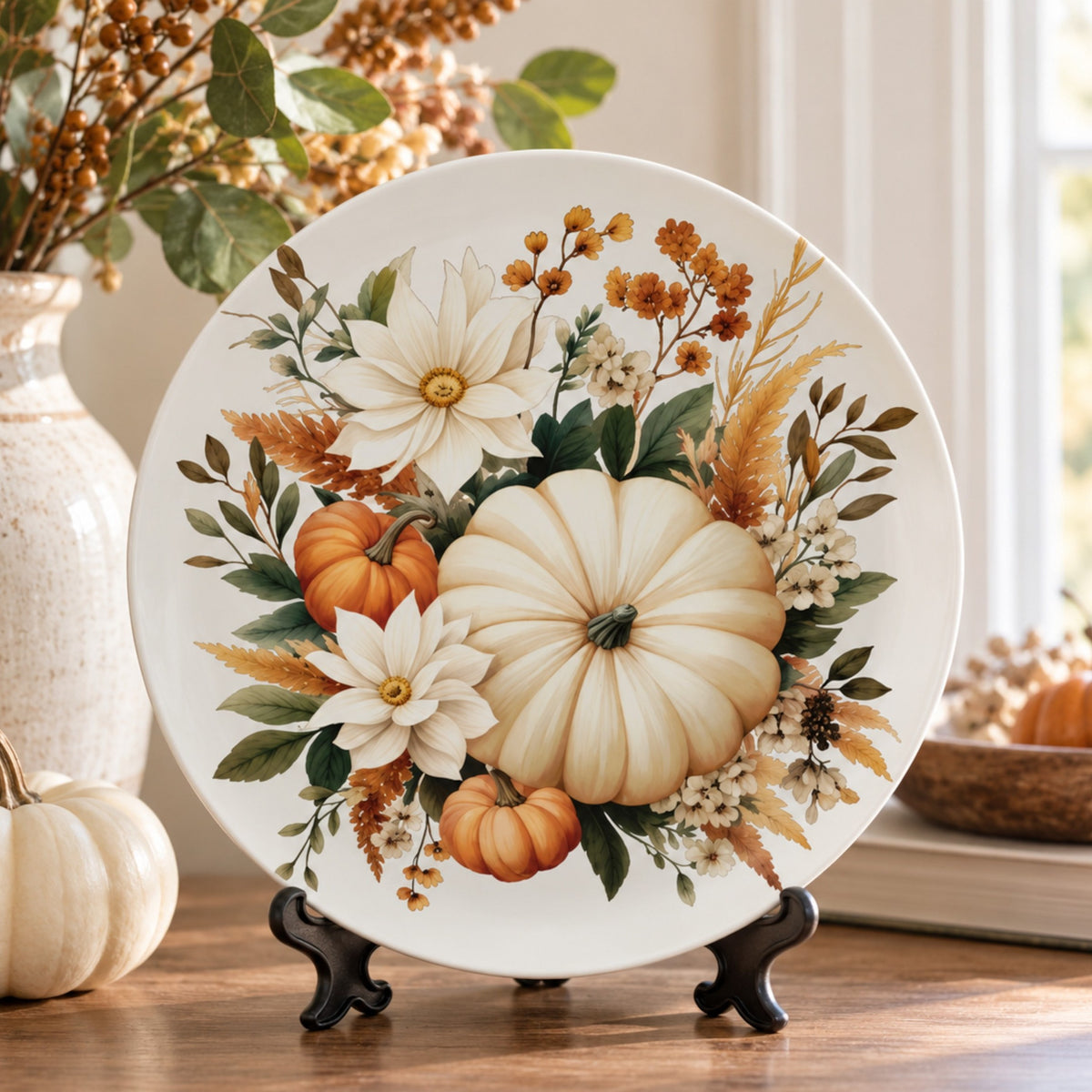 Bone China Floral Pumpkin Plate