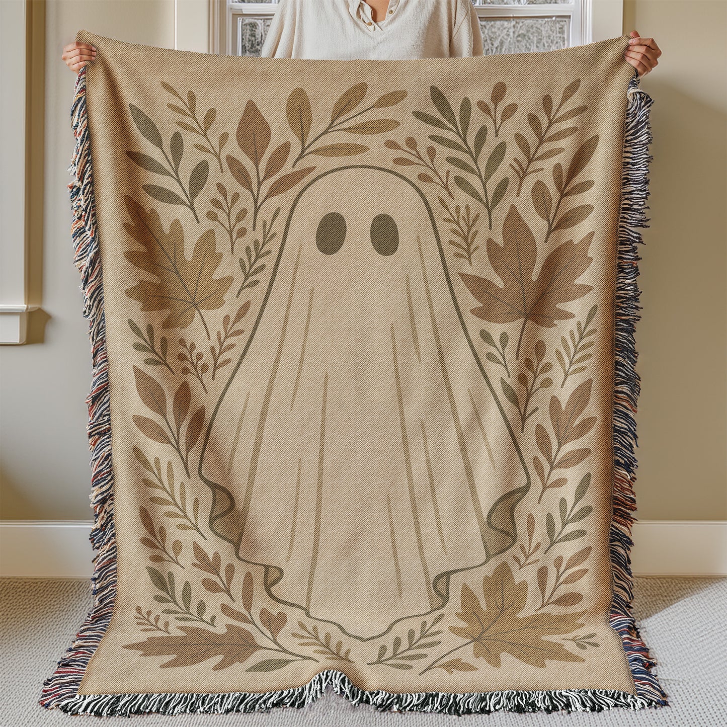 Fall Ghost Woven Throw Blanket