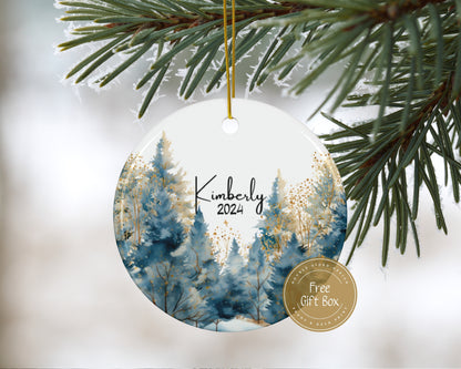 Personalized Winter Forest Christmas Ornament