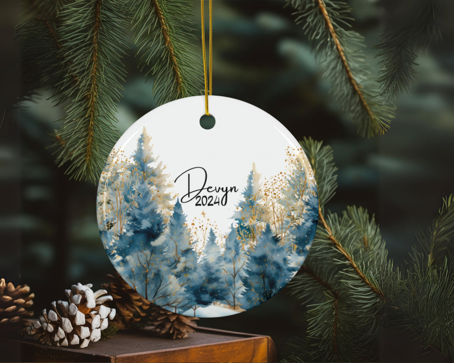 Personalized Winter Forest Christmas Ornament