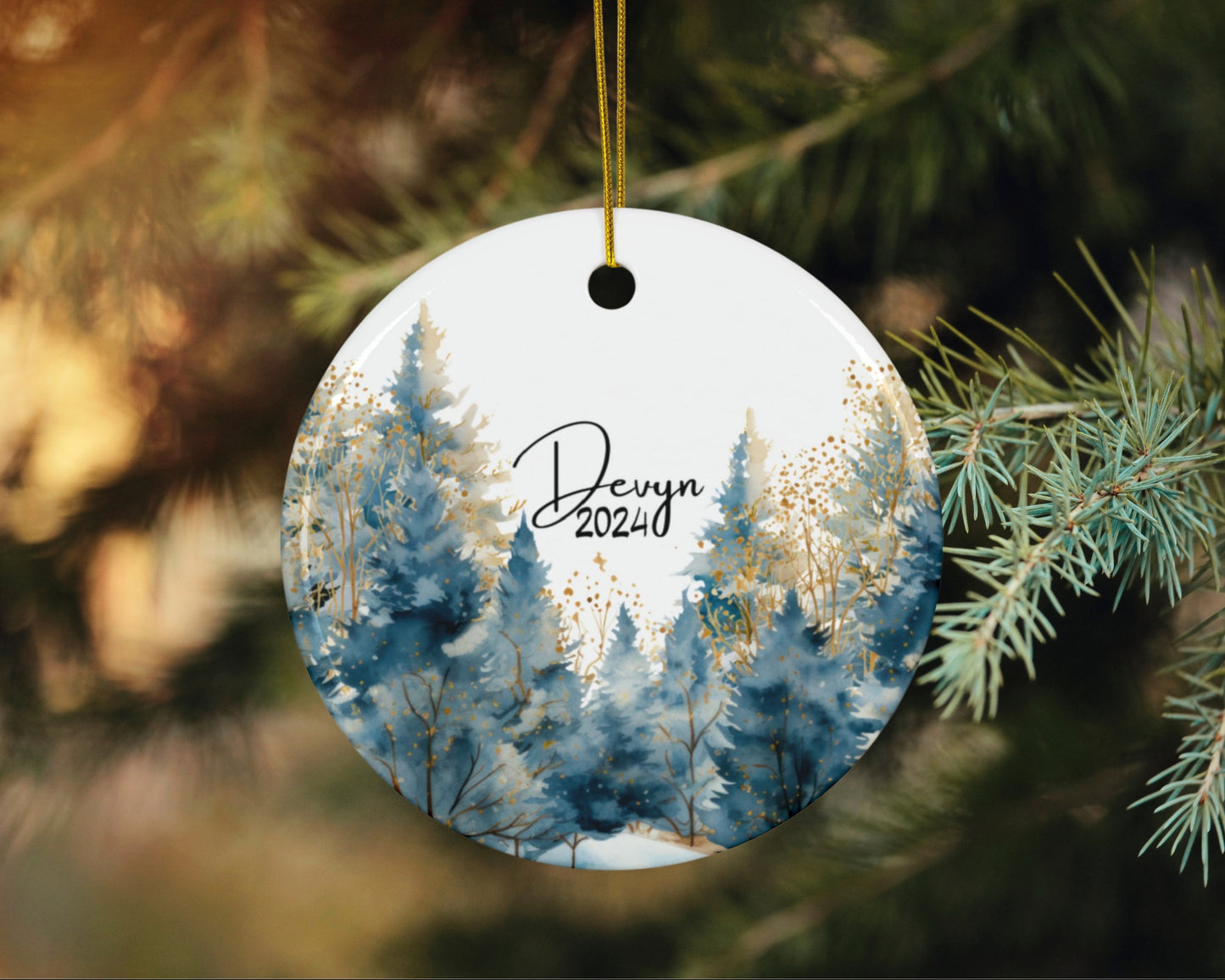 Personalized Winter Forest Christmas Ornament