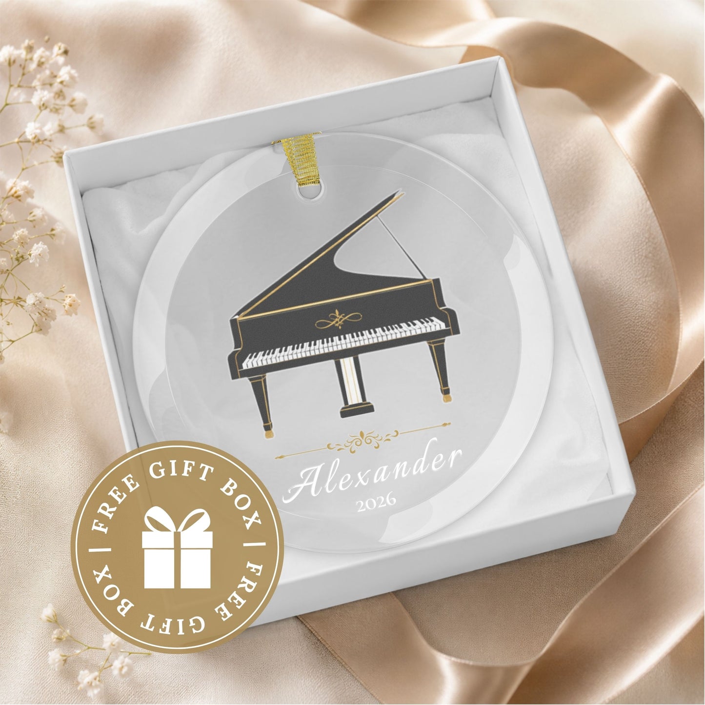 Personalized Glass Piano Ornament