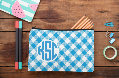 Personalized Gingham Pencil Case Custom Monogram Gift