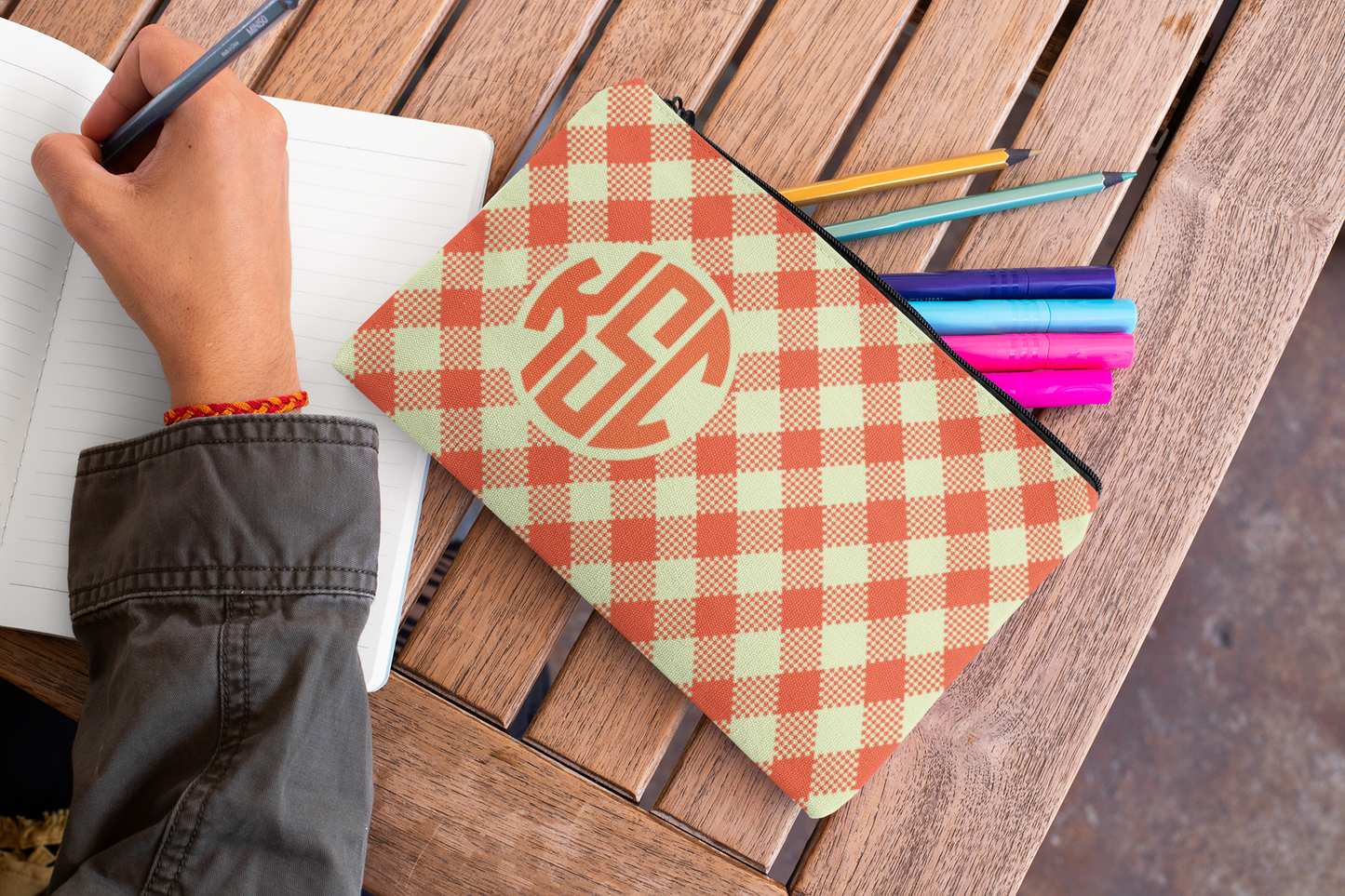 Personalized Gingham Pencil Case Custom Monogram Gift