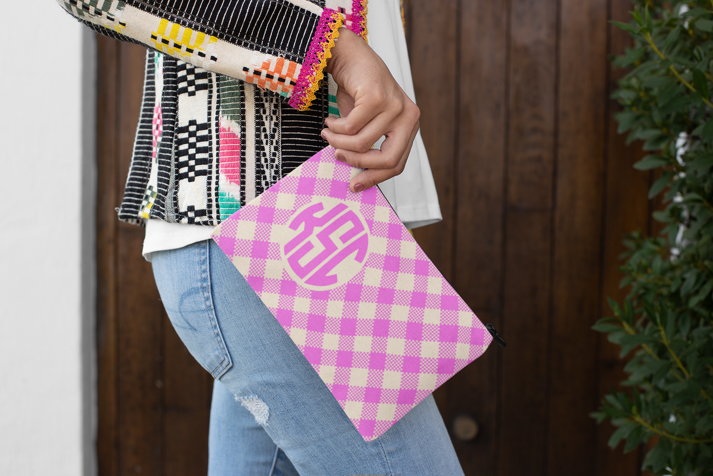 Personalized Gingham Pencil Case Custom Monogram Gift