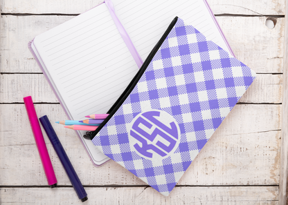 Personalized Gingham Pencil Case Custom Monogram Gift