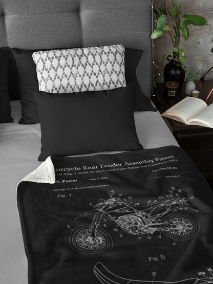 Dirtbike Motorcycle Rear Fender Assembly Patent Blanket, Minky Throw Blanket Dirtbike Rider Gift Cozy Sofa Throw Blanket Unique Blanket