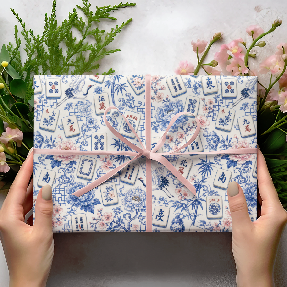 Blue Chinoiserie Mahjong Gift Wrap