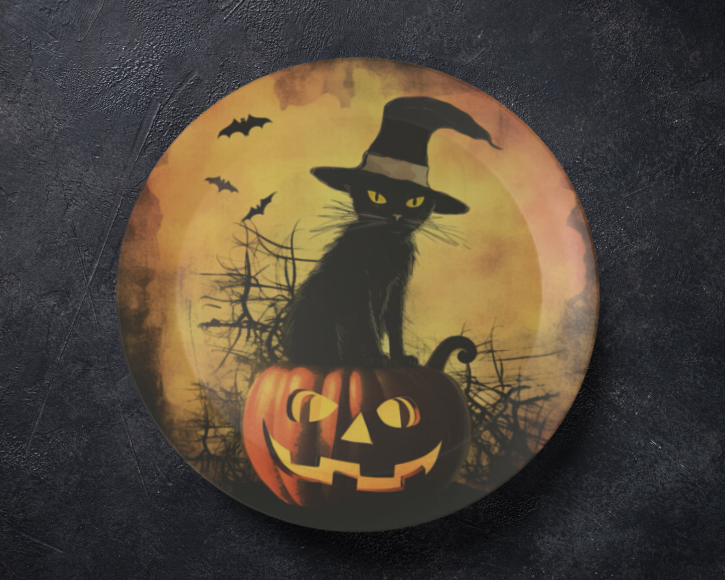 ThermoSaf Polymer Halloween Party Plates Black Cat Halloween Plates