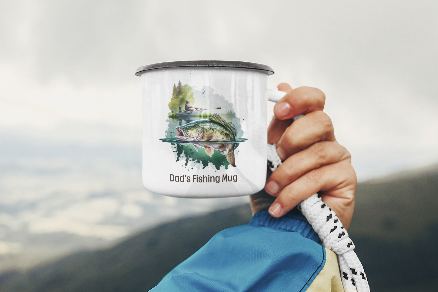 Fishing Gift Enamel Camping Mug 12 oz Coffee Mug Fathers Day Gift for Him Fishing Mug Camp Cup