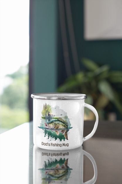 Fishing Gift Enamel Camping Mug 12 oz Coffee Mug Fathers Day Gift for Him Fishing Mug Camp Cup