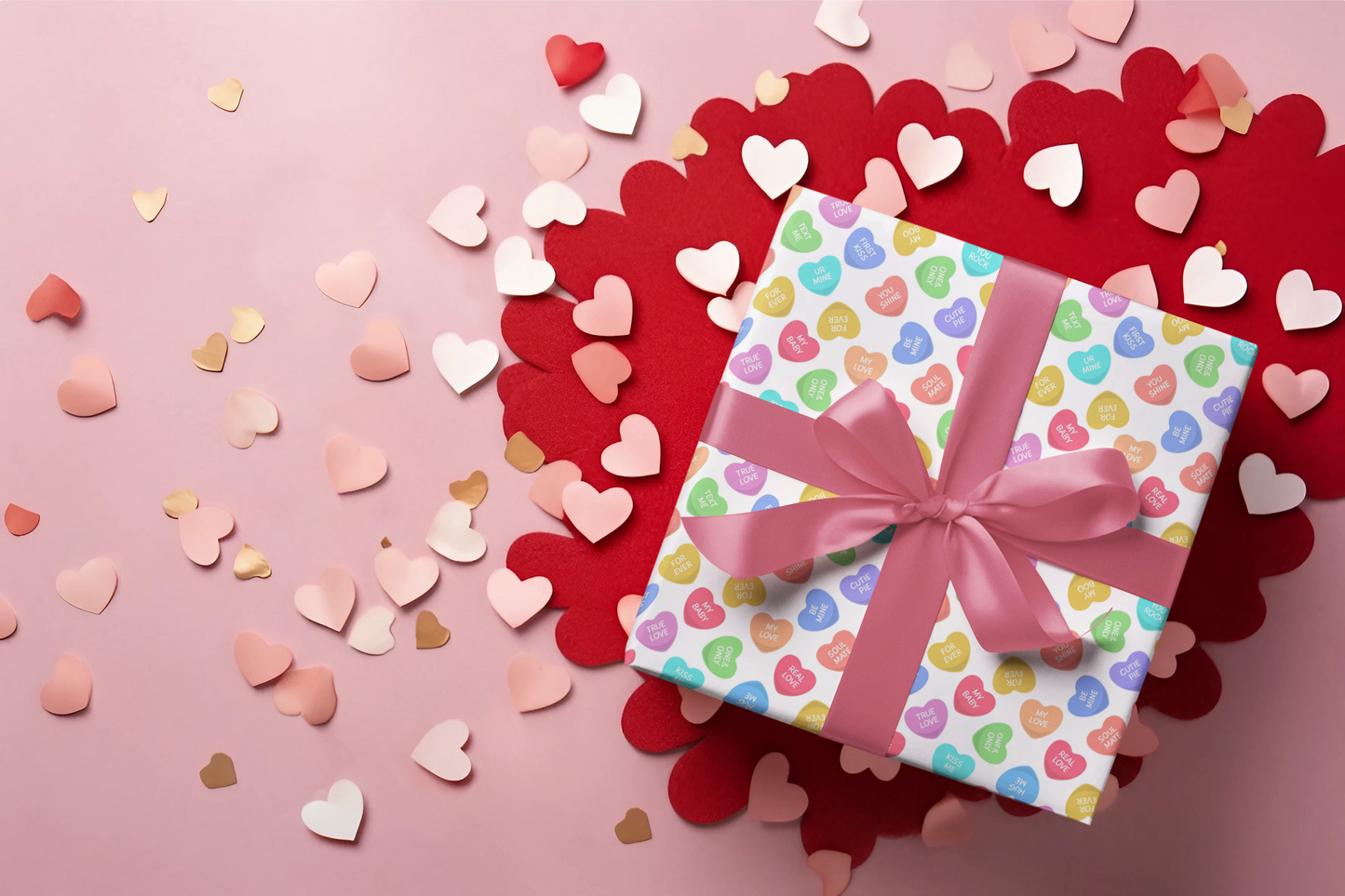 Retro Hearts Valentines Day Wrapping Paper