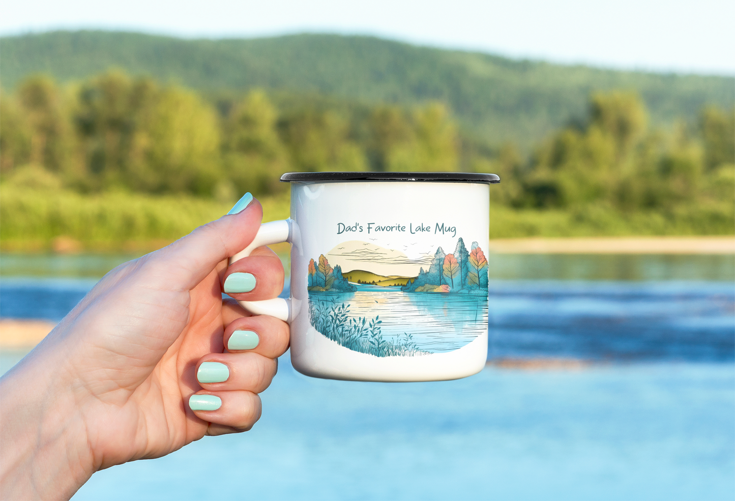 Dad Lake Mug Enamel Camping Mug 12 oz Coffee Mug Father Day Gift for Him Boat Mug Camp Cup for the Lake