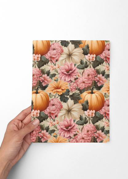 Fall Floral Wrapping Paper Roll Holiday Wrapping Paper Pumpkin Wrapping Paper 6 Foot Roll Gift Wrapping Paper Autumn Wrapping Paper