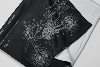 Dirtbike Motorcycle Rear Fender Assembly Patent Blanket, Minky Throw Blanket Dirtbike Rider Gift Cozy Sofa Throw Blanket Unique Blanket