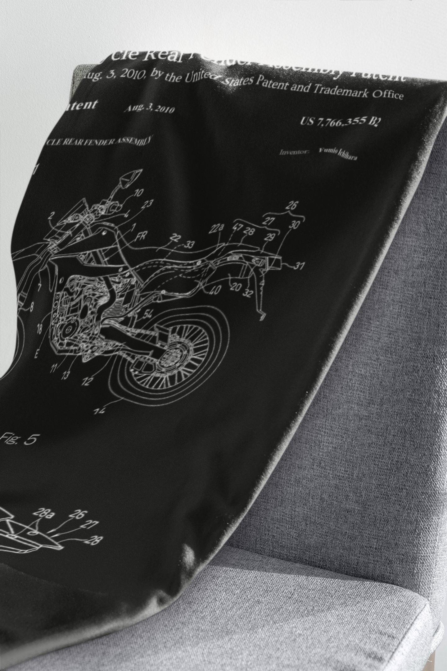 Dirtbike Motorcycle Rear Fender Assembly Patent Blanket, Minky Throw Blanket Dirtbike Rider Gift Cozy Sofa Throw Blanket Unique Blanket