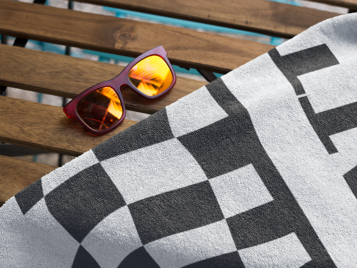 Personalized Checkered Flag Beach Towel Gift For Racer