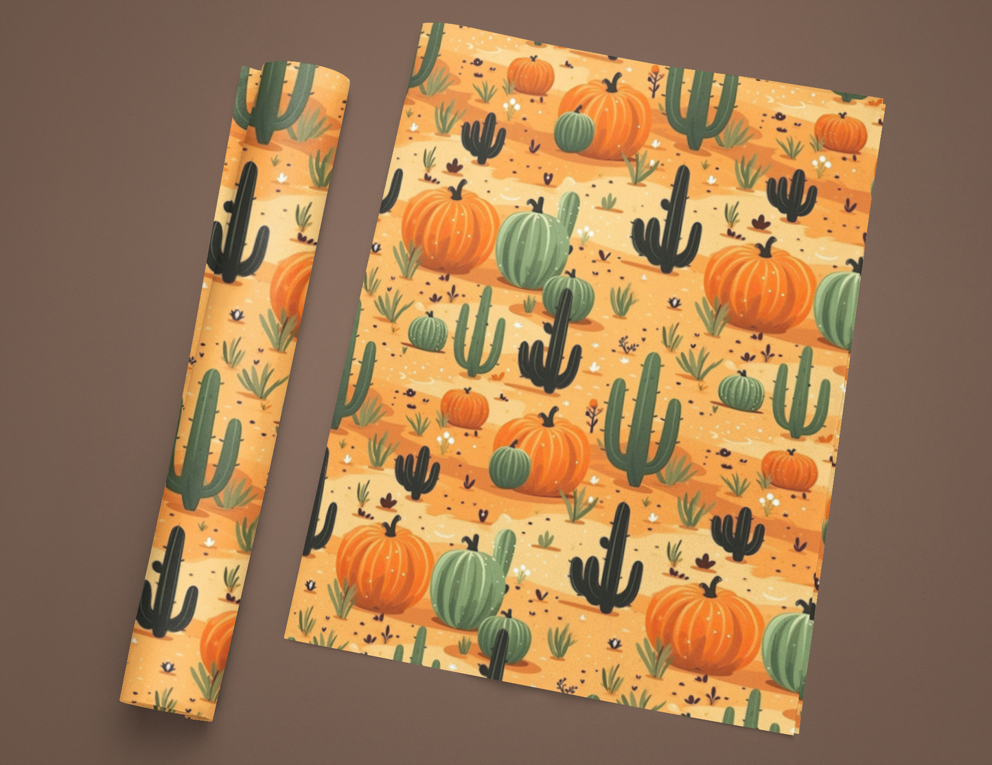 Western Wrapping Paper Roll Cactus Gift Wrap 6 Foot Roll Gift Wrapping Paper Halloween Pumpkin Wrapping Paper