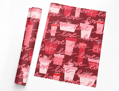 Pink Valentines Day Mid Century Modern Wrapping Paper