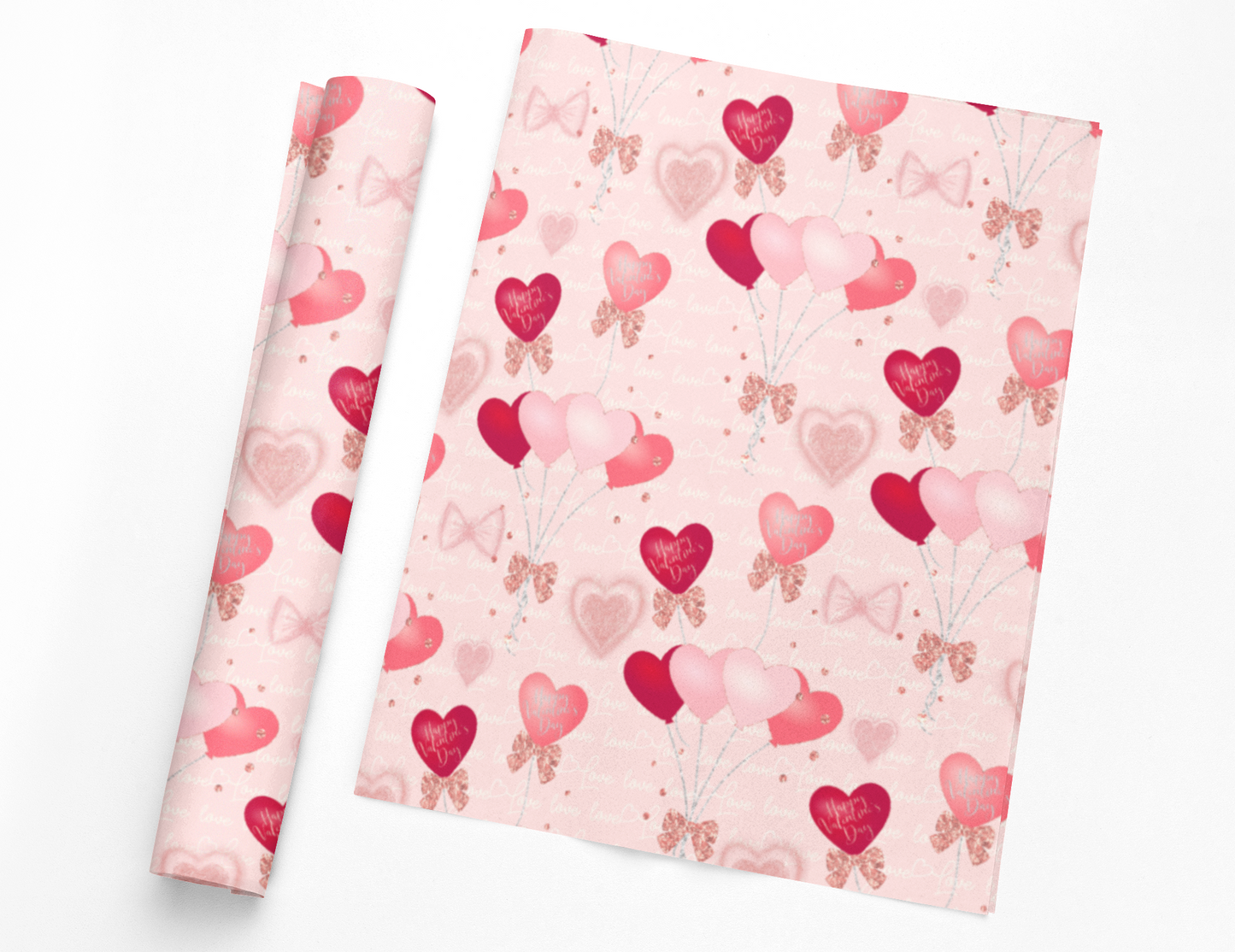 Red and Pink Heart Balloons Valentines Day Wrapping Paper