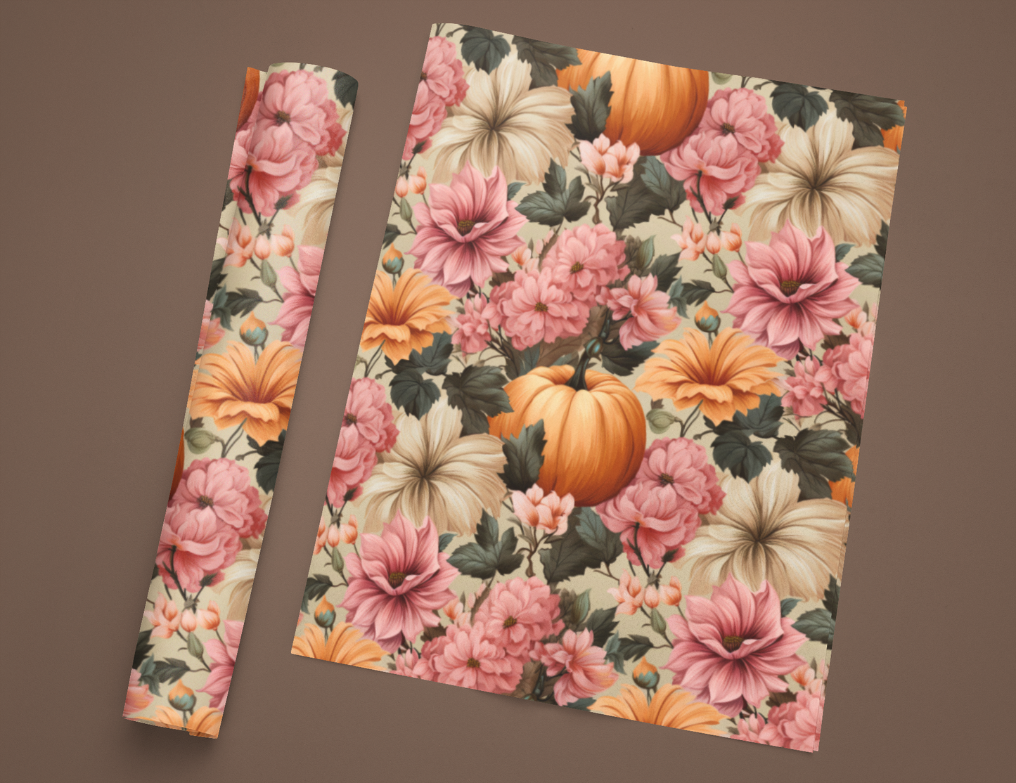 Fall Floral Wrapping Paper Roll Holiday Wrapping Paper Pumpkin Wrapping Paper 6 Foot Roll Gift Wrapping Paper Autumn Wrapping Paper