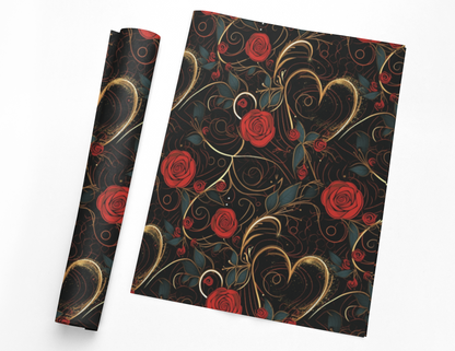 Gold Hearts And Roses Valentines Day Wrapping Paper