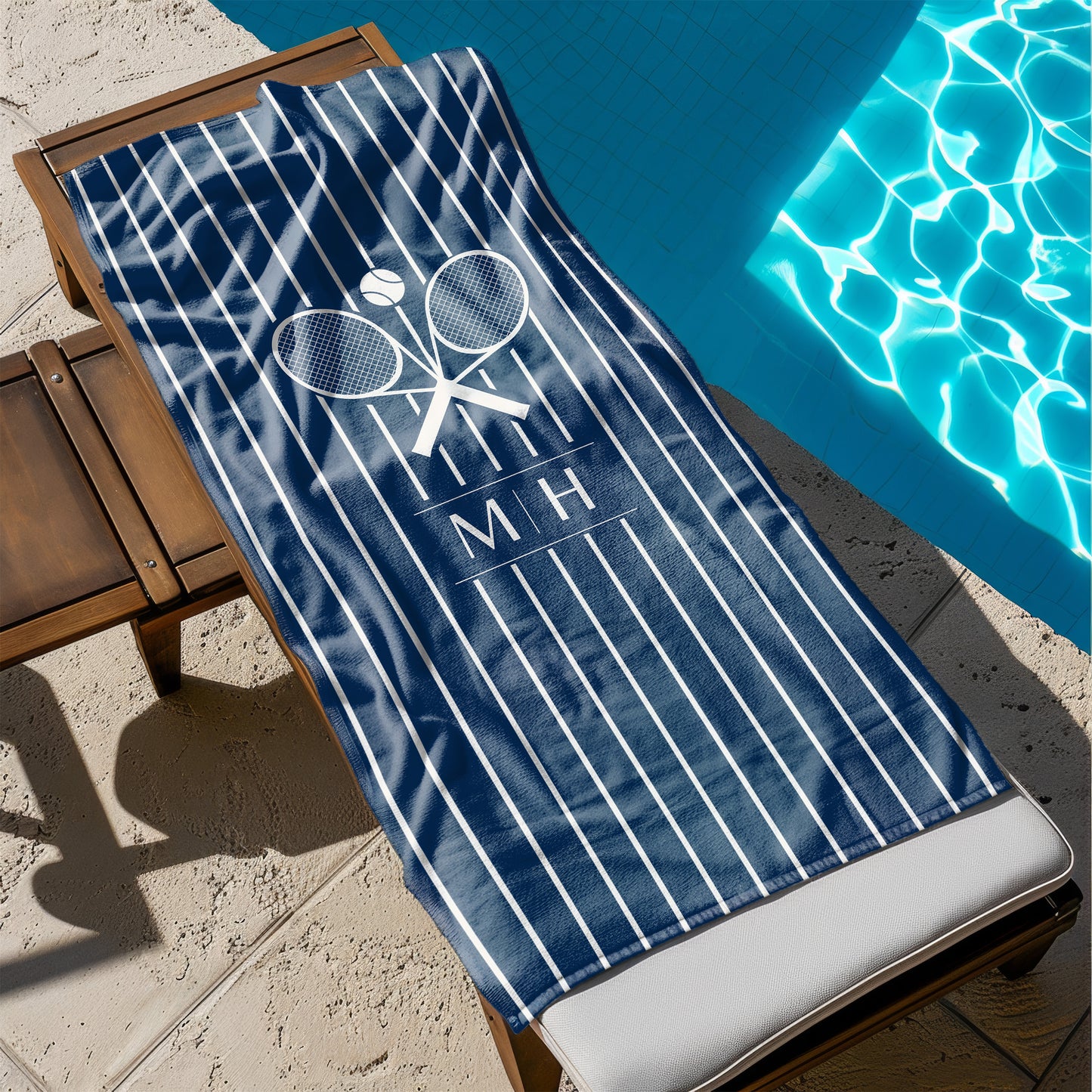 Personalized Pinstripe Tennis Beach Towel