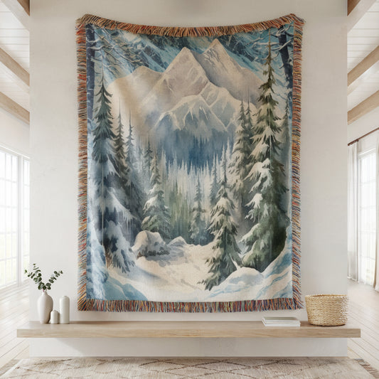 Mountain Tapestry Woven Throw Blanket