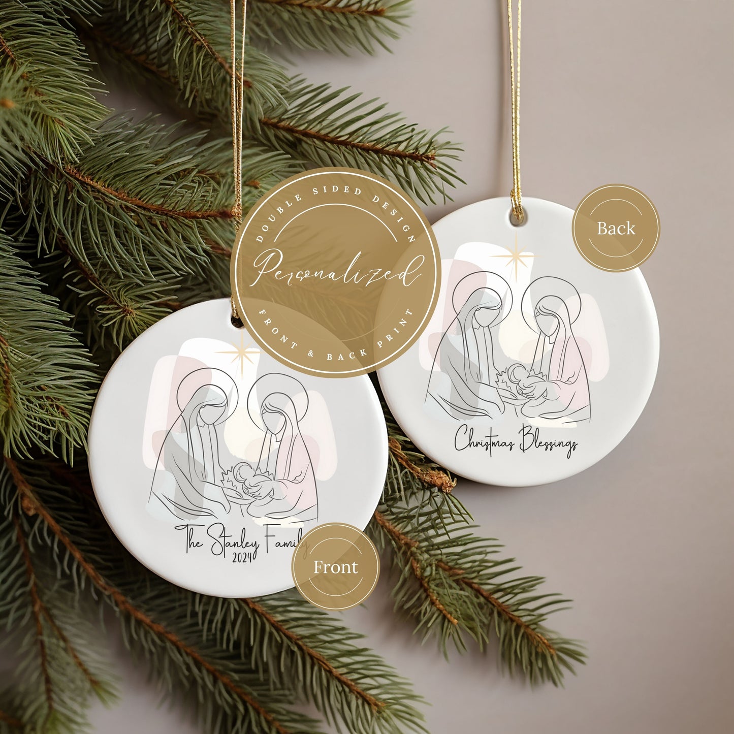 Personalized Nativity Christmas Ornament Minimalist Ornament