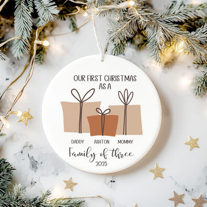 Personalized Family of Three First Christmas Ornament