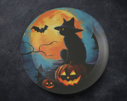 ThermoSaf Polymer Halloween Party Plates Black Cat Halloween Plates