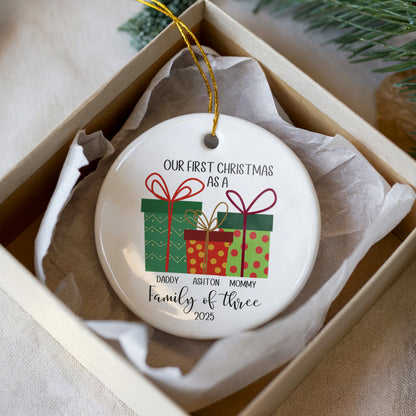 First Christmas as a Family of Three Personalized Ornament
