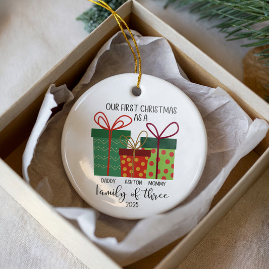 First Christmas as a Family of Three Personalized Ornament
